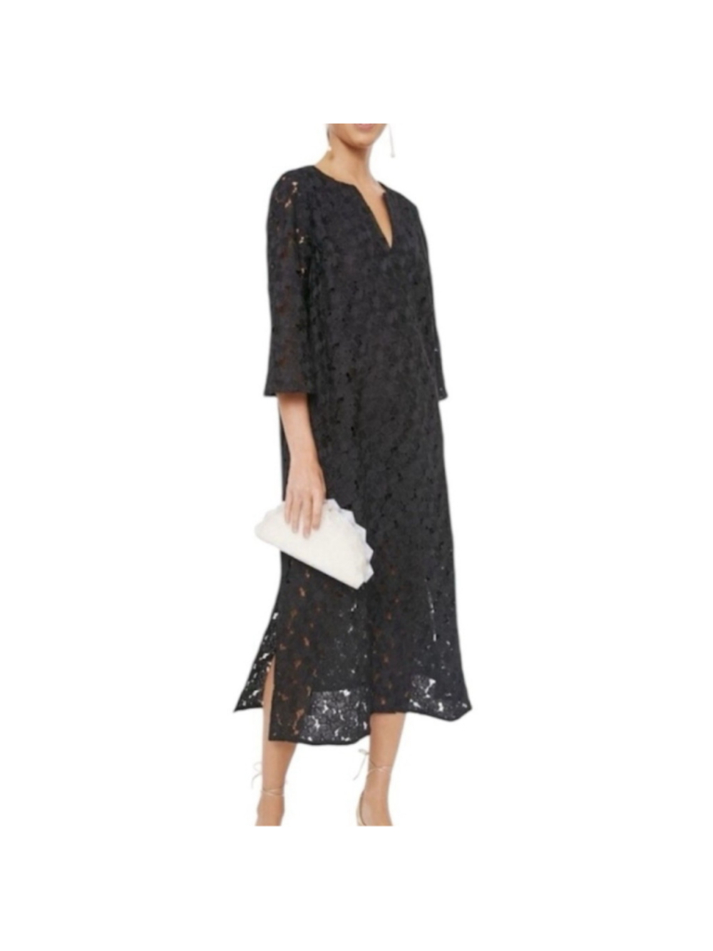 Tuckernuck Black Lace Jamie Eyelet Midi Dress S V-Neck Lined Floral Resort Vacay